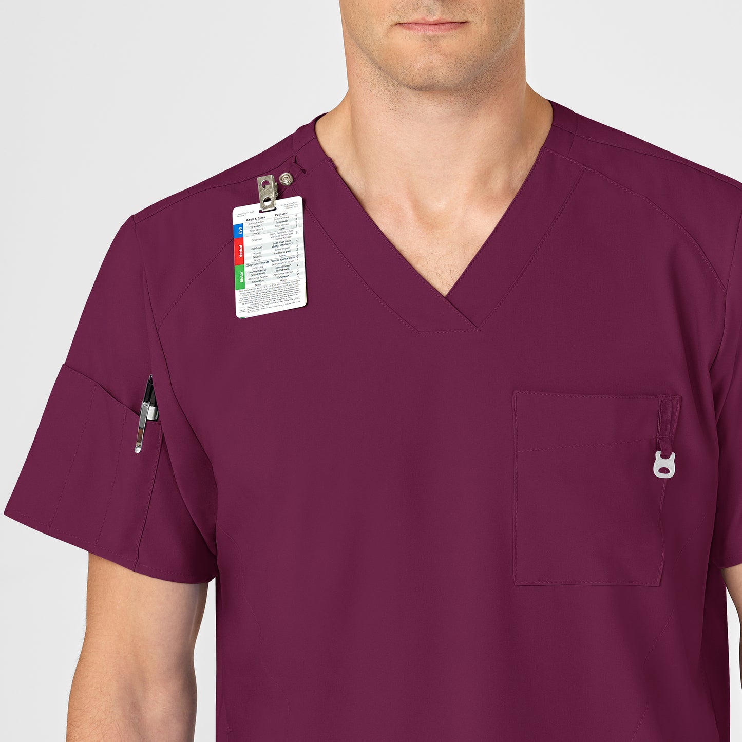 W123 6355 Men's V-Neck Scrub Top Wine Model Image Alternate | Wink