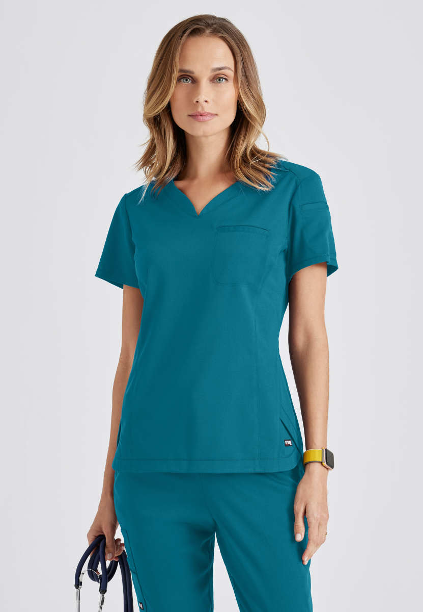 Greys Anatomy Stretch GRST136 Capri Tuck-in Scrub Top Bahama