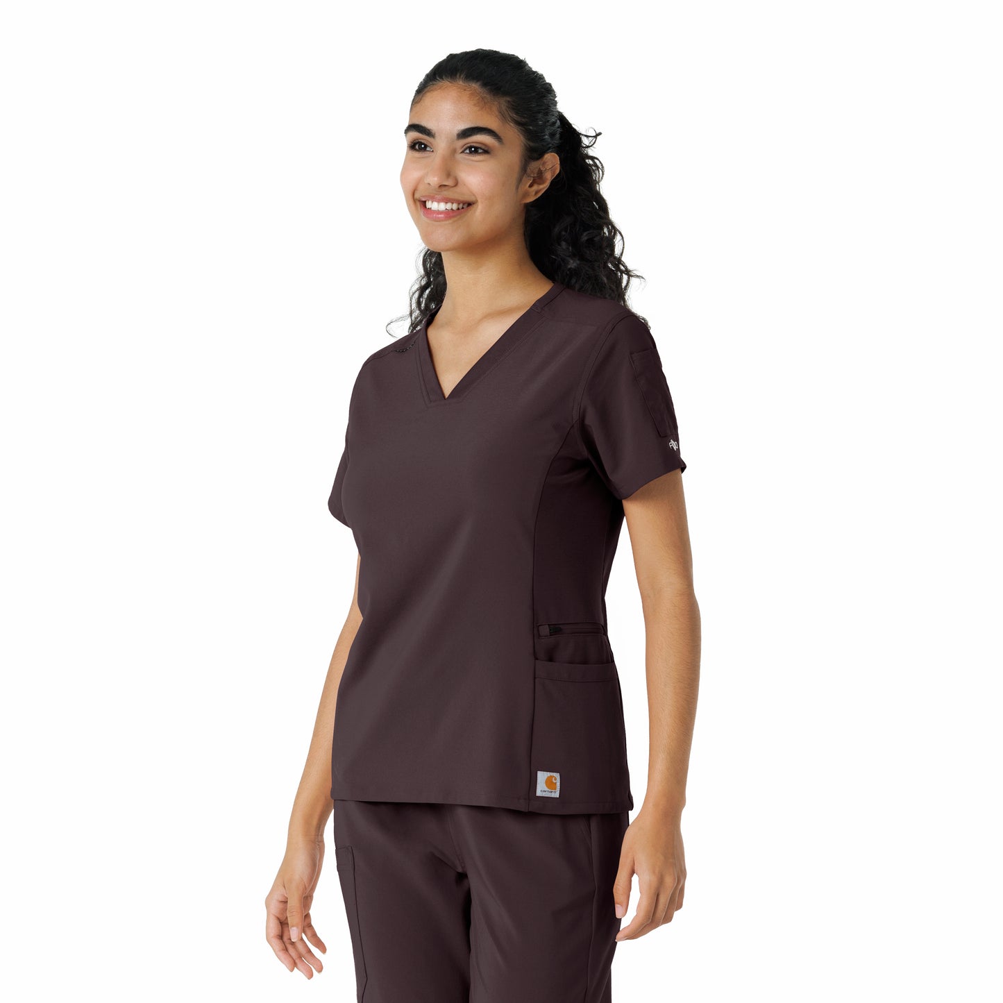 Force Cross-Flex C13310 Women's Knit Panel Scrub Top Dark Sepia