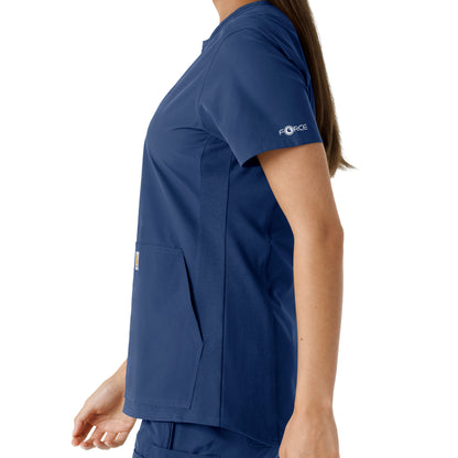 Force Essentials C12413 Notch Neck Tunic Knit Panel Scrub Top Navy Model Image Alternate | Carhartt