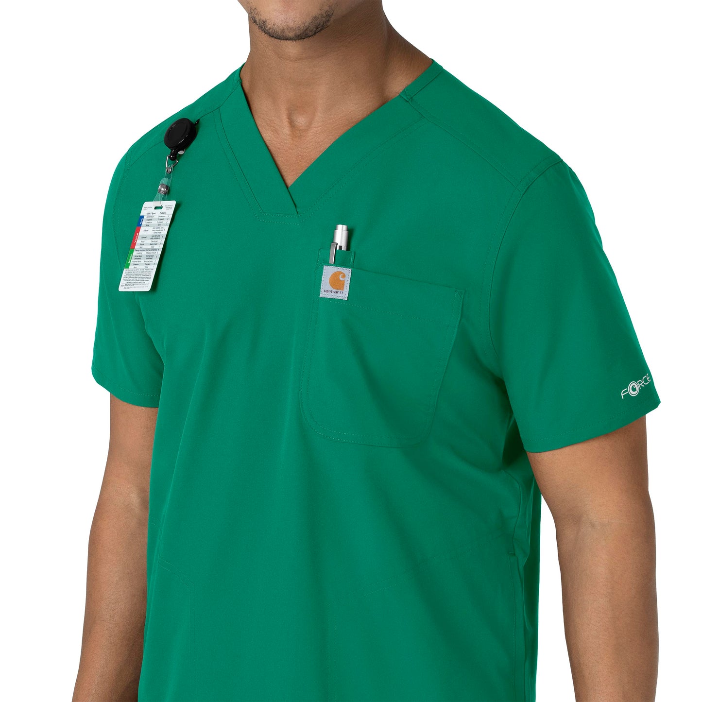 Force Essentials C16113 Men's V-Neck Shirttail Scrub Top Hunter Model Image Alternate | Carhartt