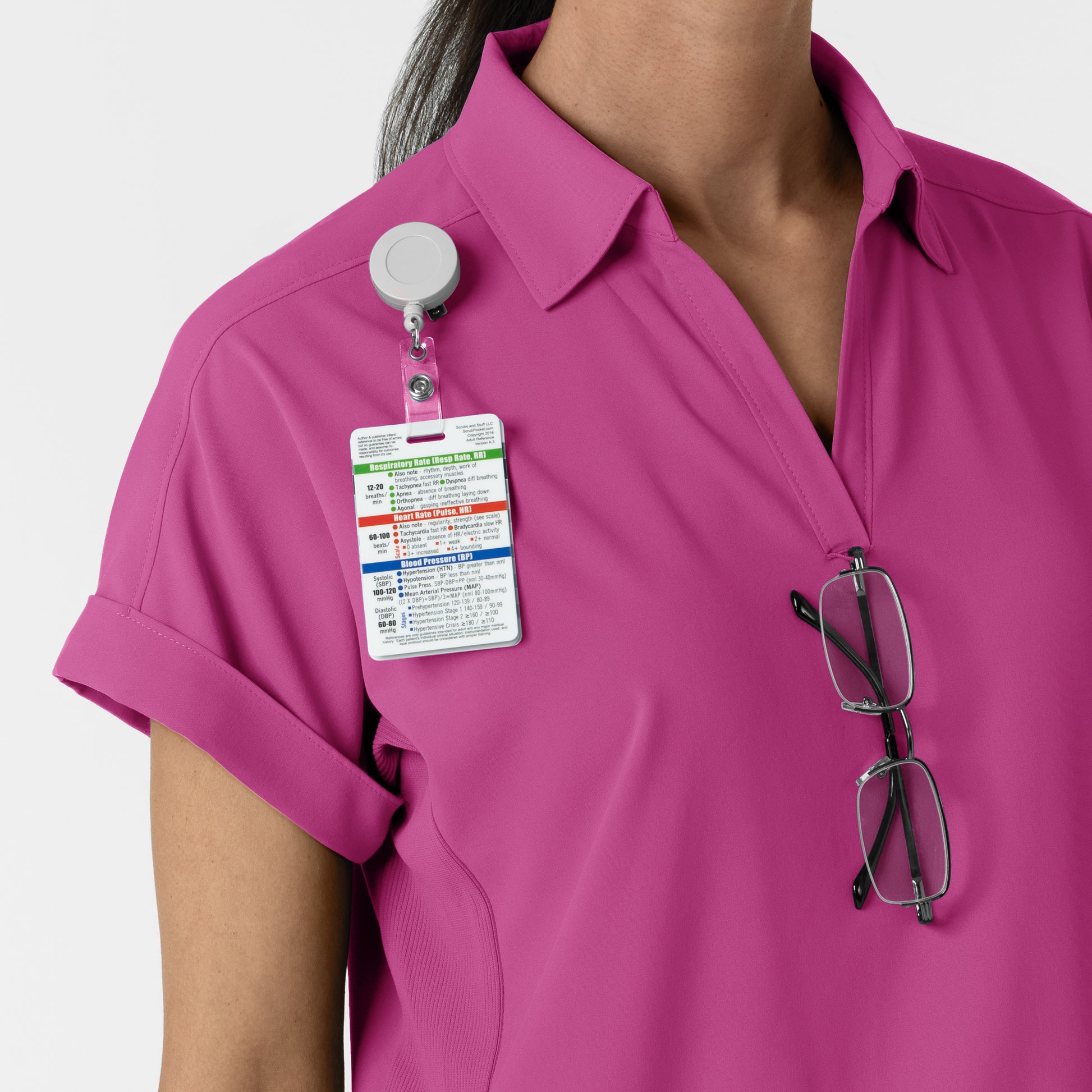 RENEW 6934 Women’s Flex-n-Reach Collared Scrub Top Raspberry Model Image Alternate | Wink