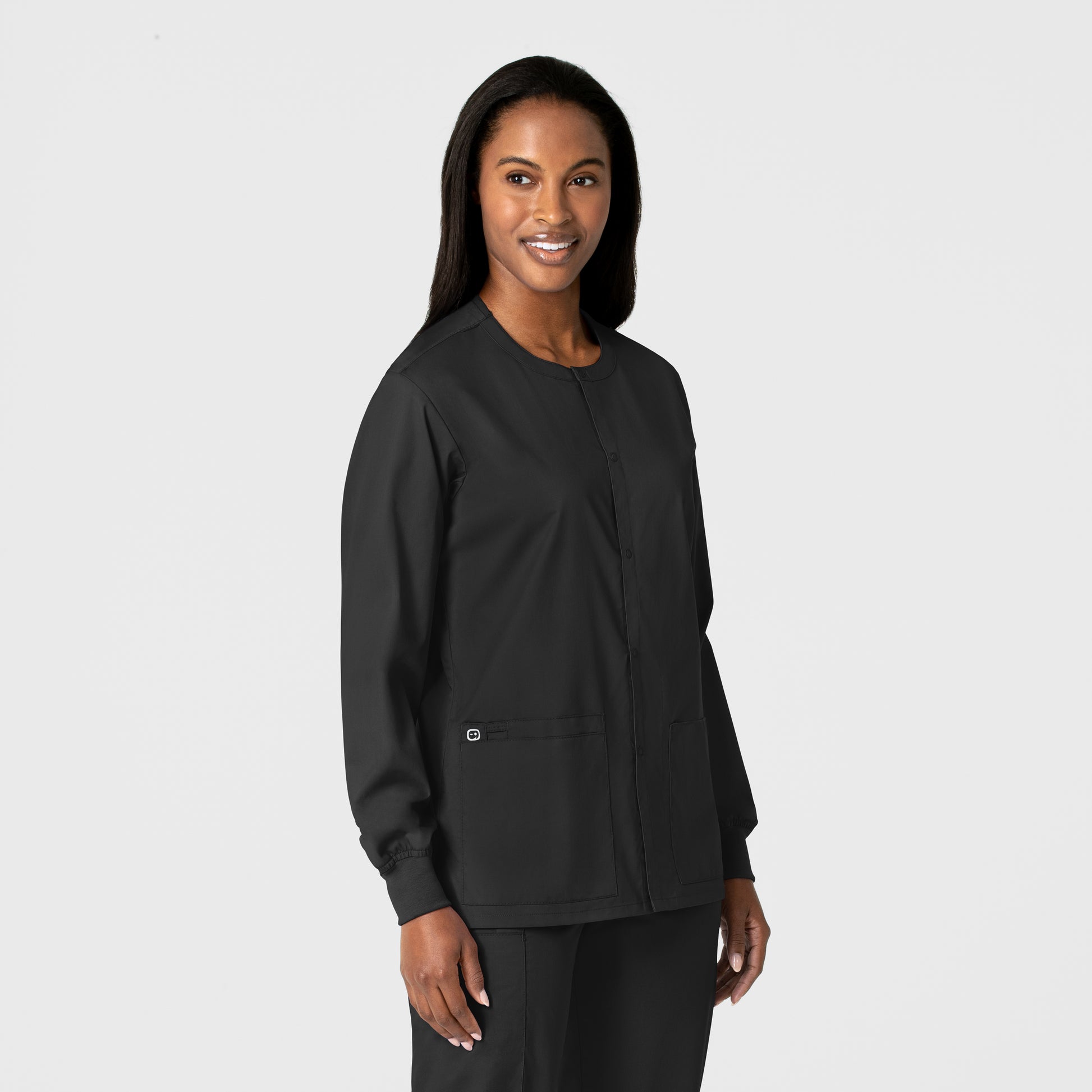 WonderWORK 800 Unisex Snap Front Jacket Black Model Image Left Side | Wink