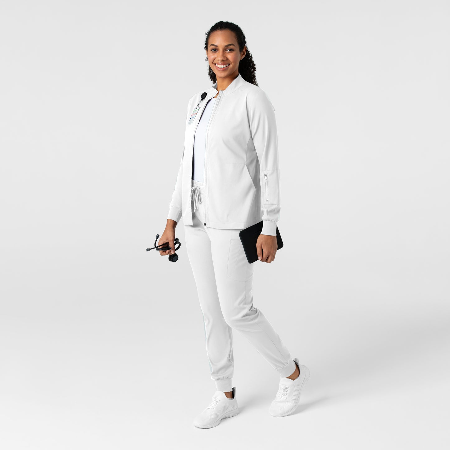 Boundless 8151 Warm Up Scrub Jacket White Model Image Alternate | Wink