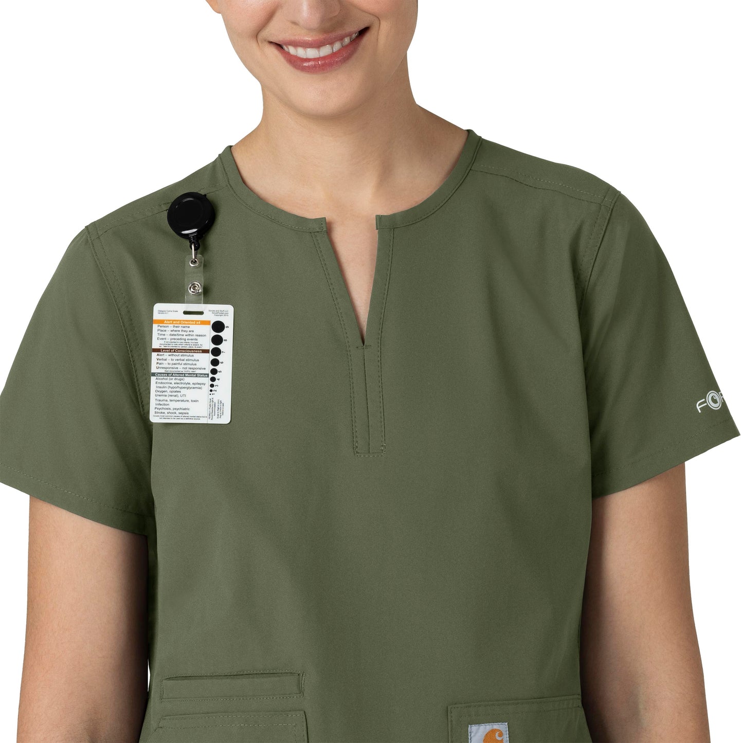 Force Essentials C12213 Notch Neck Tunic Scrub Top Olive Model Image Alternate | Carhartt