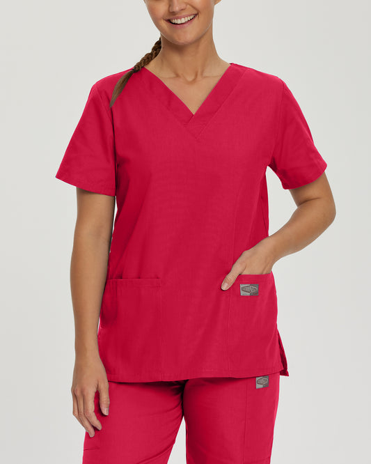 Scrub Zone 70221 Women's 3 Pocket V Neck Scrub Top Red Image