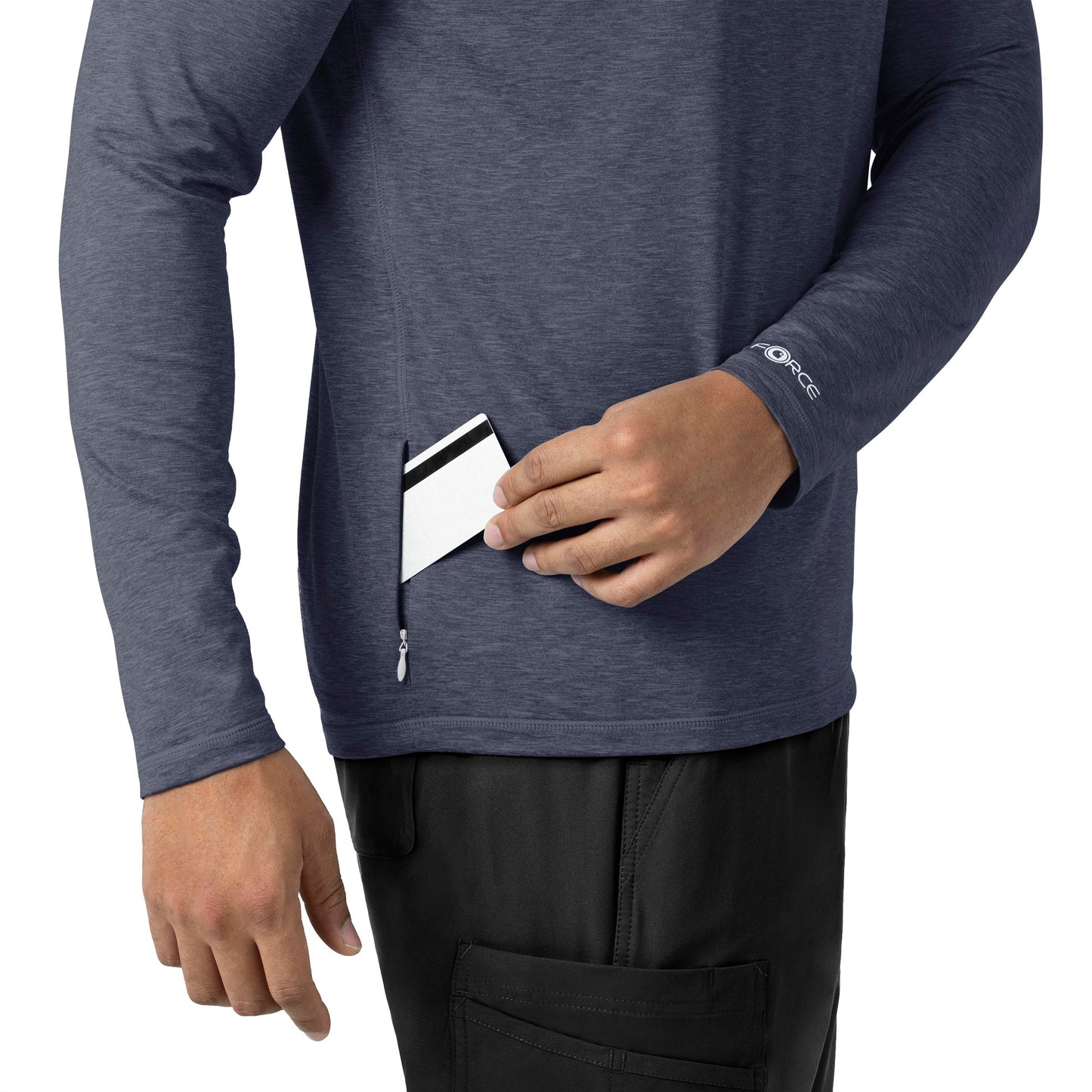 Force Sub-Scrubs C32009 Men's Performance Long Sleeve Tee Navy Heather Model Image Left Side | Carhartt