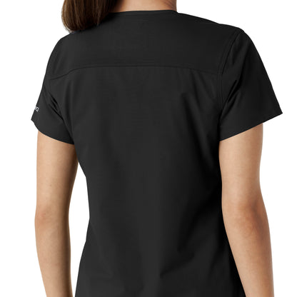 Force Essentials C12313 V-Neck Knit Panel Scrub Top Black Model Image Alternate | Carhartt