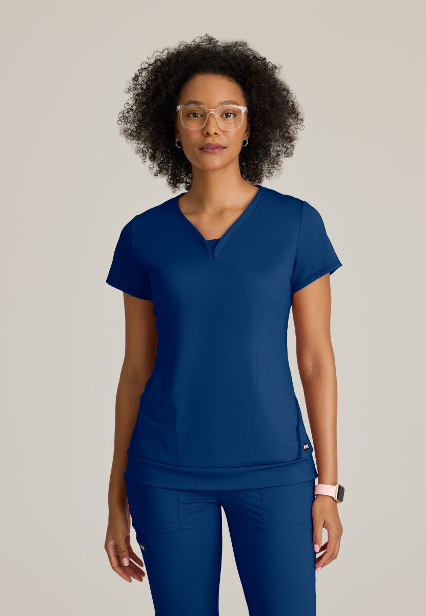 Greys Anatomy Knits GRST250 Motivate Knit Scrub Top Indigo