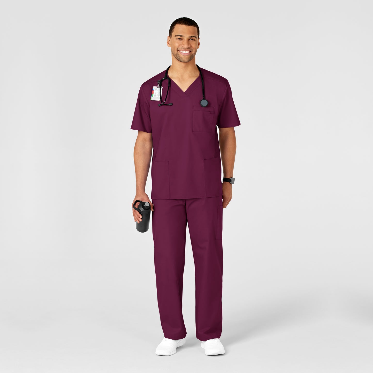 WonderWonderWORK 503 Men's Cargo Scrub Pant Wine Model Image Right Side | Wink