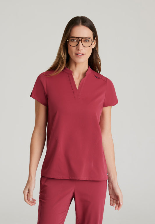 Greys Anatomy Stretch GRST230N Avery Scrub Top Maple Red