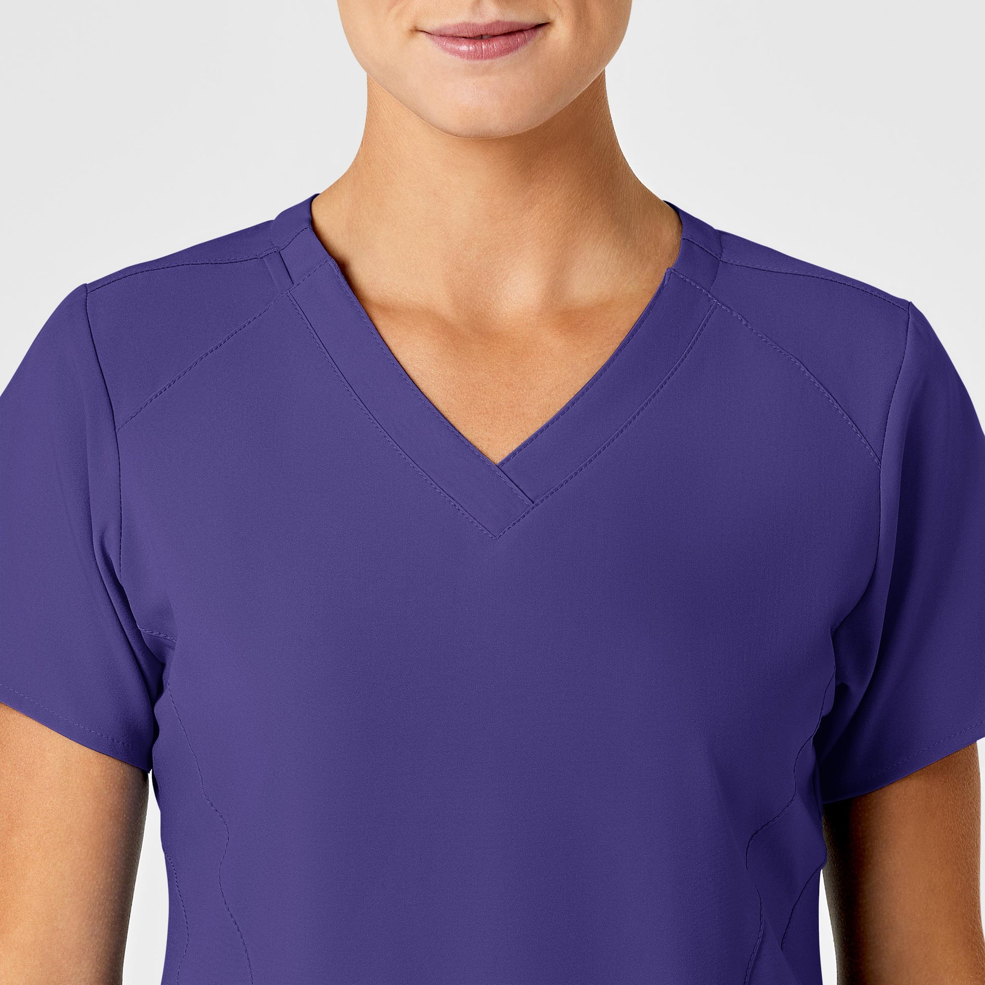 W123 6155 Stylized V-Neck Scrub Top Grape Model Image Left Side | Wink