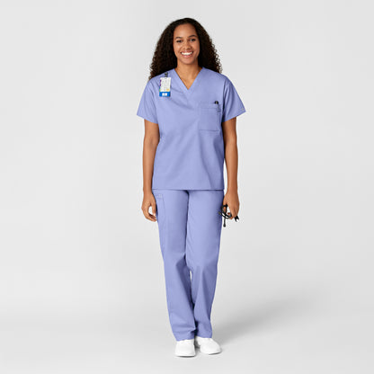 WonderWORK 100 Unisex V-Neck Scrub Top Ceil Blue Model Image Alternate | Wink