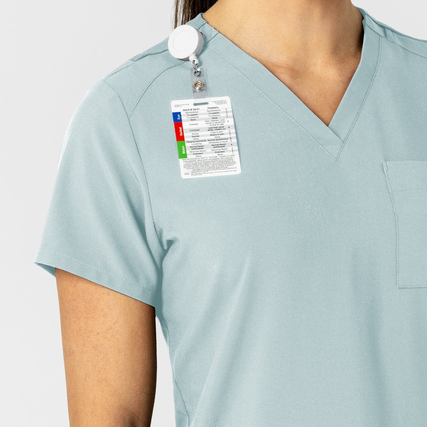 W123 6045 Flex-n-Reach V-Neck Scrub Top Sky Blue Model Image Left Side | Wink