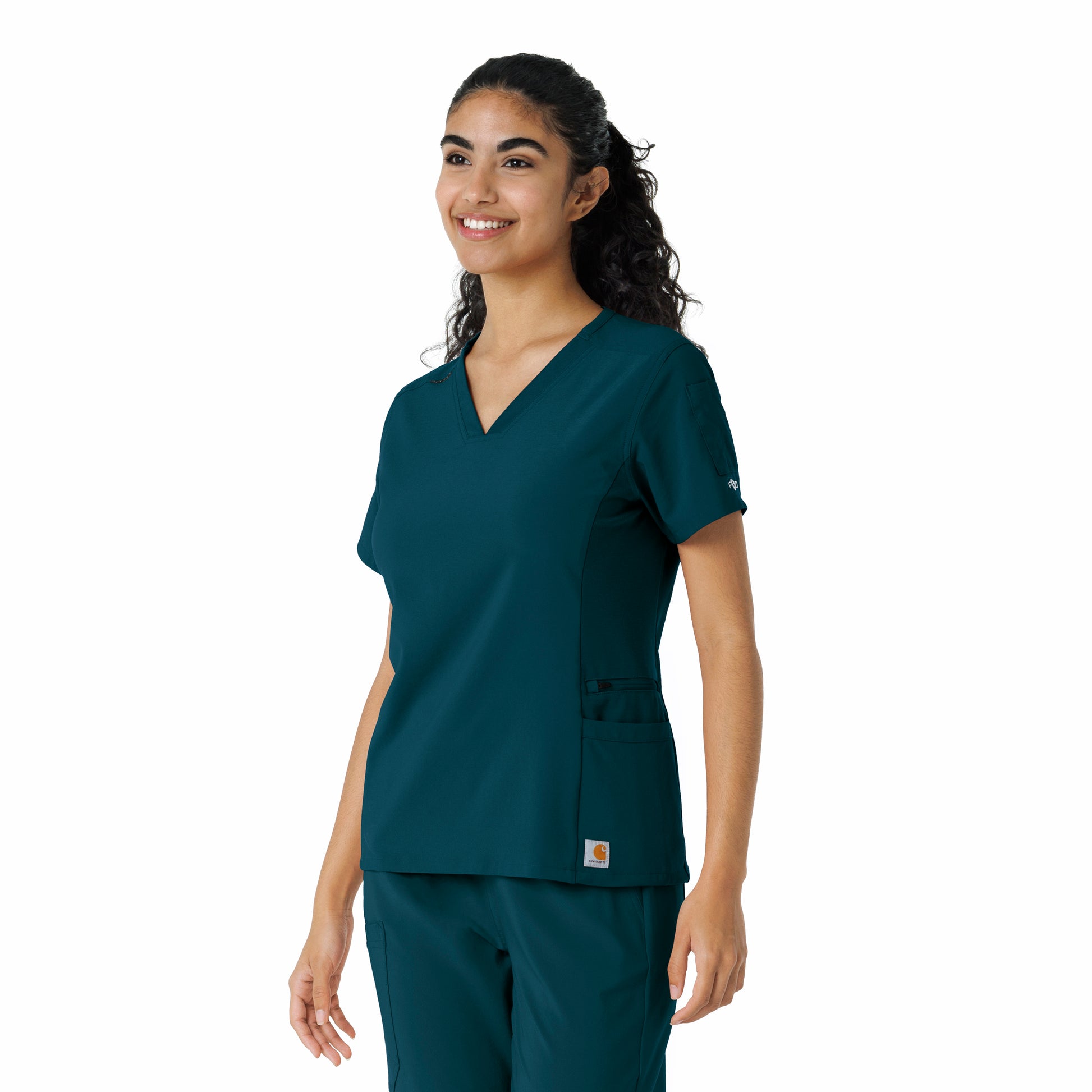 Force Cross-Flex C13310 Knit Panel Scrub Top Caribbean Model Image Right Side | Carhartt