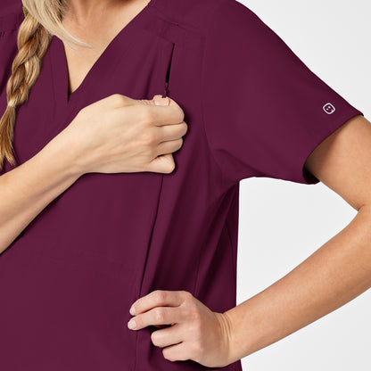 W123 4555 Maternity V-Neck Scrub Top Wine Model Image Alternate | Wink