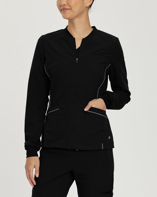 V-Tess 953 Women's 3 Pocket Warm Up Scrub Jacket Black Image