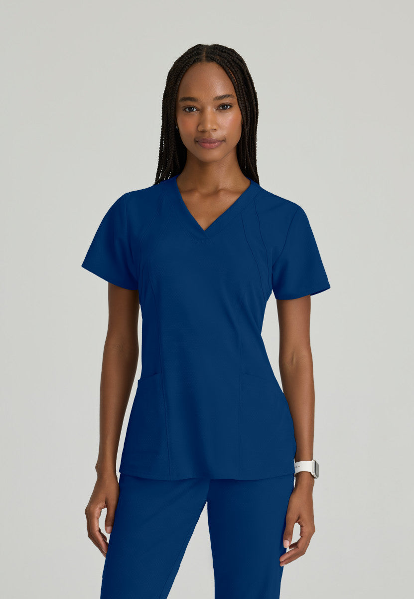 Barco One 5105J Racer Scrub Top Indigo Digital Hex Jacquard