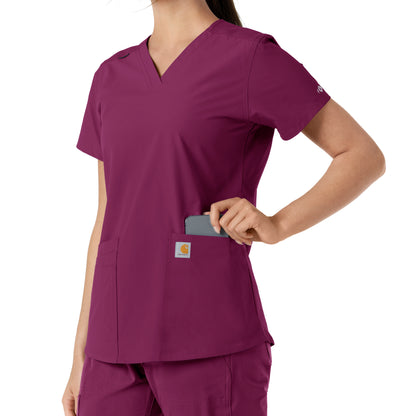 Force Essentials C12313 V-Neck Knit Panel Scrub Top Wine Model Image Alternate | Carhartt