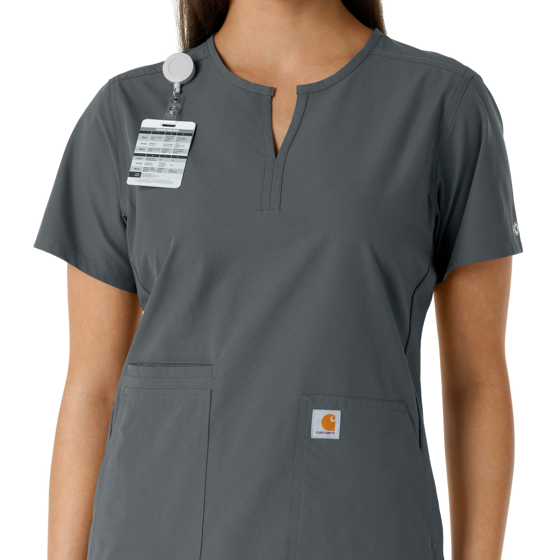 Force Essentials C12413 Notch Neck Tunic Knit Panel Scrub Top Pewter Model Image Alternate | Carhartt