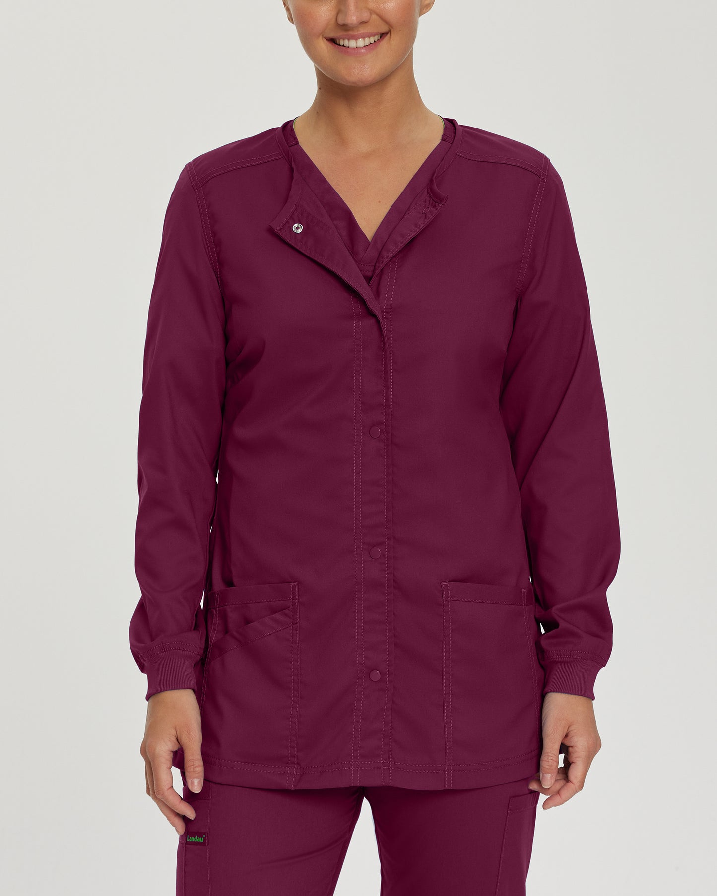 ProFlex 3038 Women's 3 Pocket Warm Up Scrub Jacket Wine Image