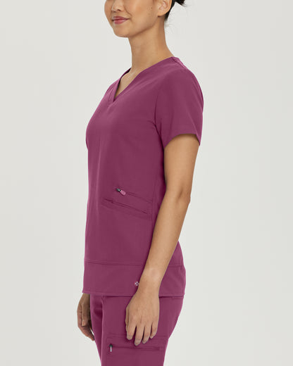 V-Tess 796 Women's 3 Pocket V Neck Scrub Top Raspberry Coulis Image