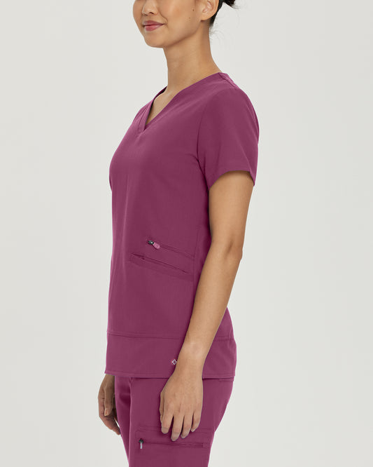 V-Tess 796 Women's 3 Pocket V Neck Scrub Top Raspberry Coulis Image