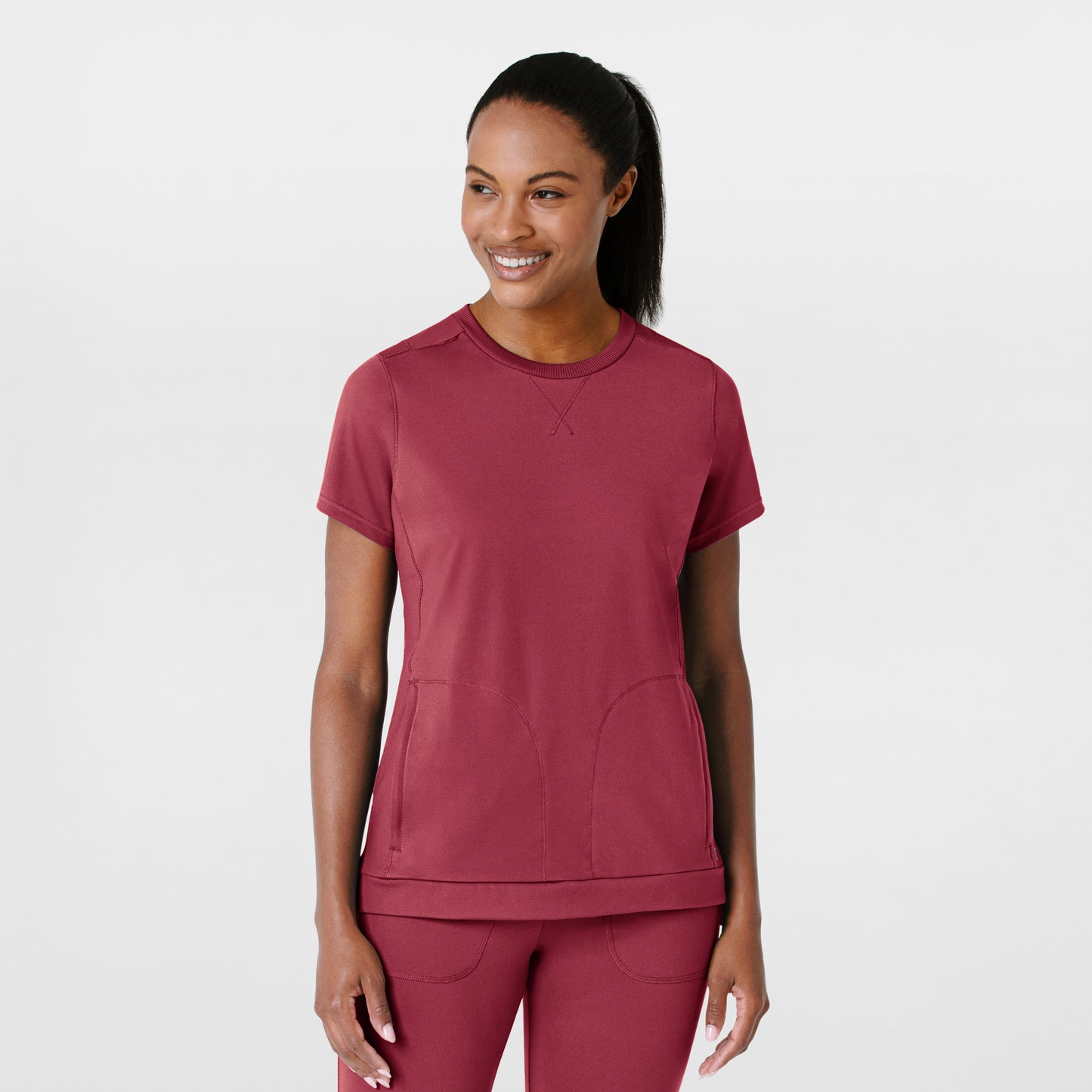 RENEW Knit 6359 Women's Flex-n-Reach Crew Neck Scrub Top Ruby