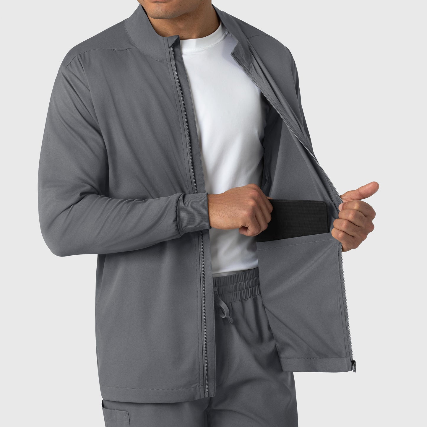 Boundless 8351 Men's Warm Up Scrub Jacket Pewter Model Image Alternate | Wink