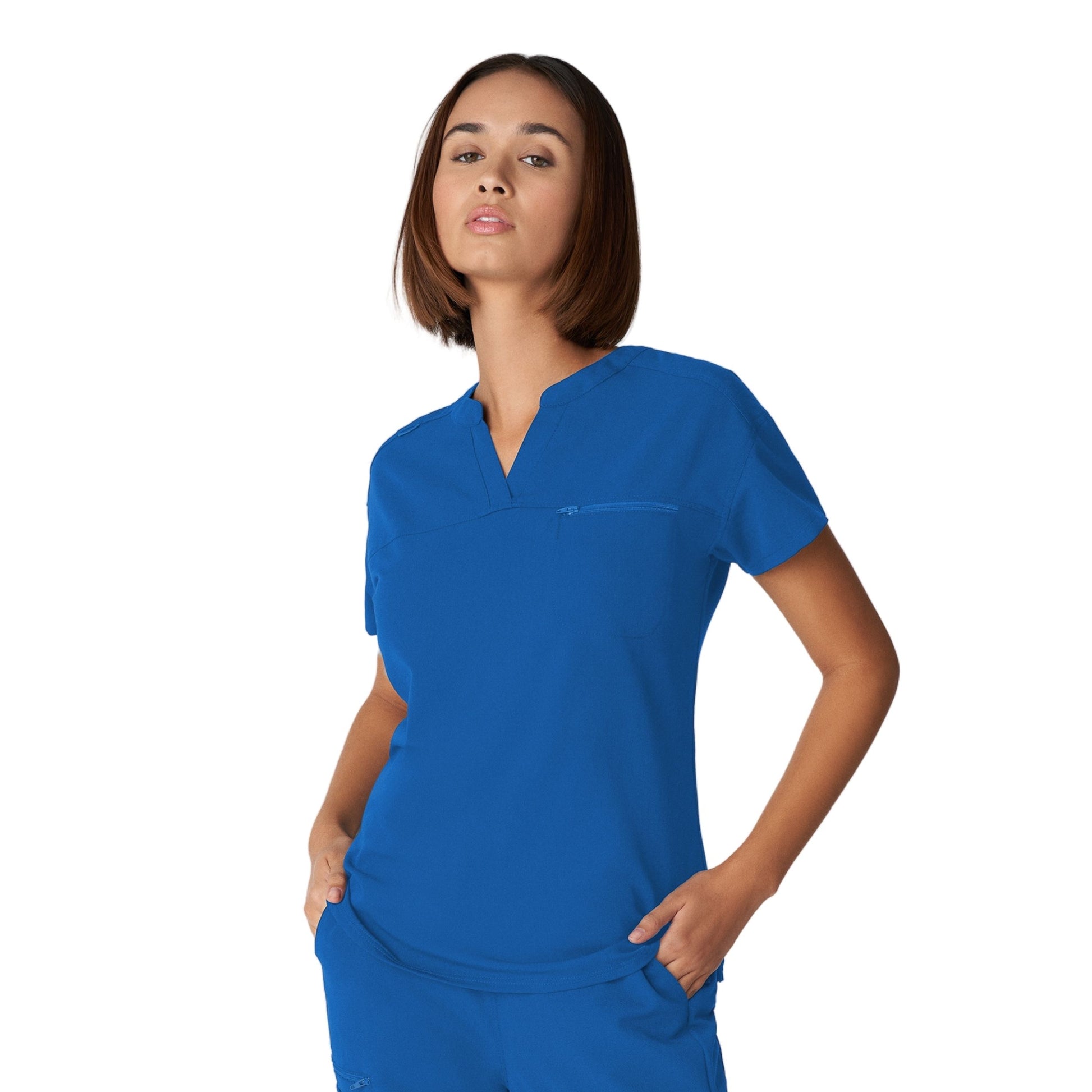 V-Tess WT114 Women's 1 Pocket V Neck Scrub Top Royal Image