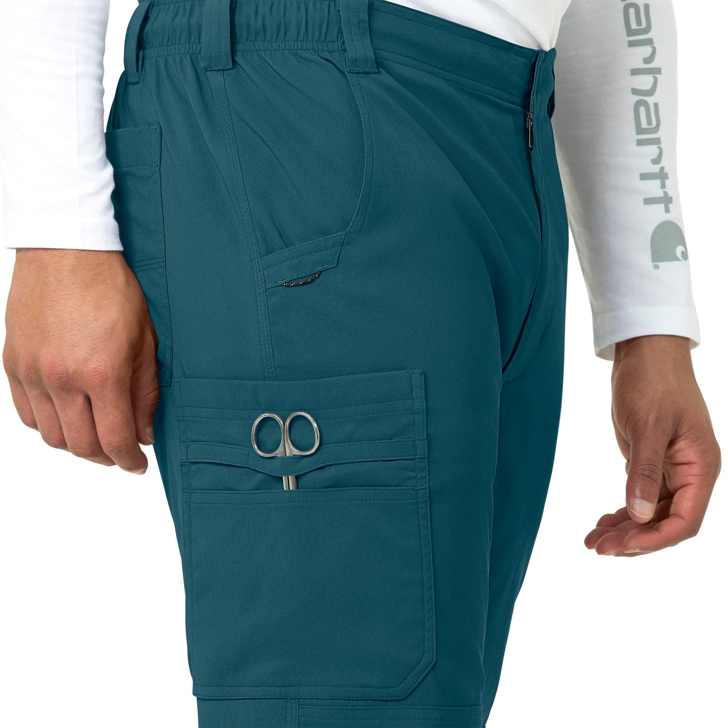 Rugged Flex Peak C55037 Men's Straight Leg Cargo Scrub Pant Caribbean Blue Model Image Alternate | Carhartt