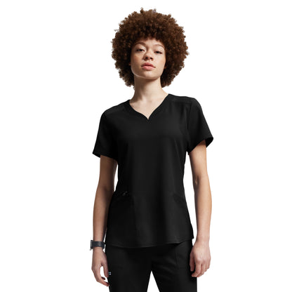 VIBE WT121 Women's 3 Pocket V Neck Scrub Top Black Image