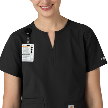 Force Essentials C12213 Notch Neck Tunic Scrub Top Black Model Image Alternate | Carhartt