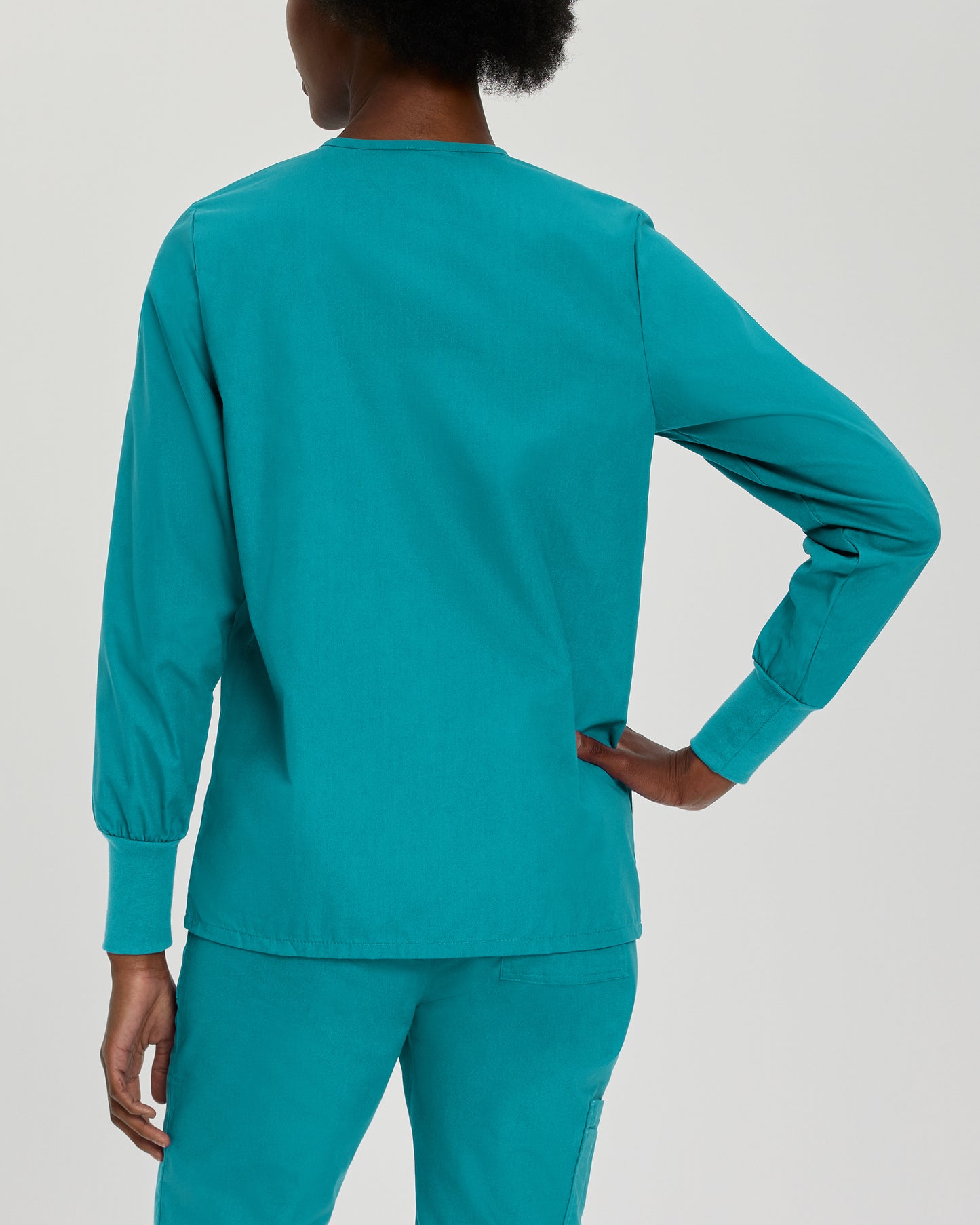 Essentials 7525 Women's 4 Pocket Warm Up Scrub Jacket Teal Image