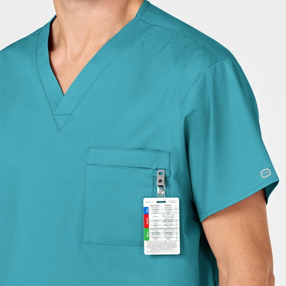 WonderWORK 100 Unisex V-Neck Scrub Top Teal Blue Model Image Alternate | Wink