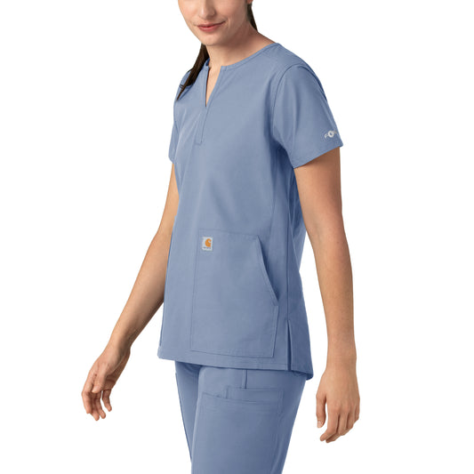 Force Essentials C12213 Notch Neck Tunic Scrub Top Ceil Blue Model Image Right Side | Carhartt