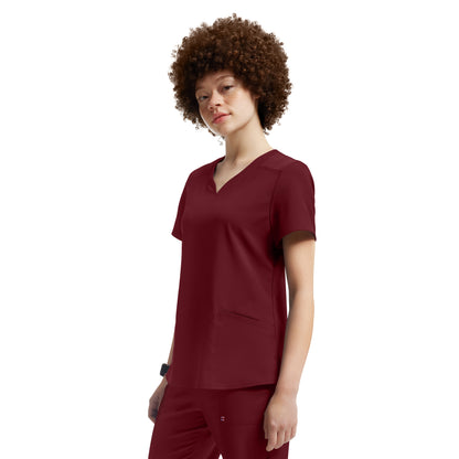 VIBE WT121 Women's 3 Pocket V Neck Scrub Top Wine Image