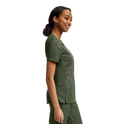 VIBE WT119 Women's 2 Pocket V Neck Scrub Top Olive Image