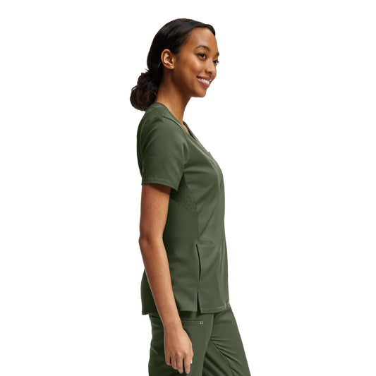 VIBE WT119 Women's 2 Pocket V Neck Scrub Top Olive Image