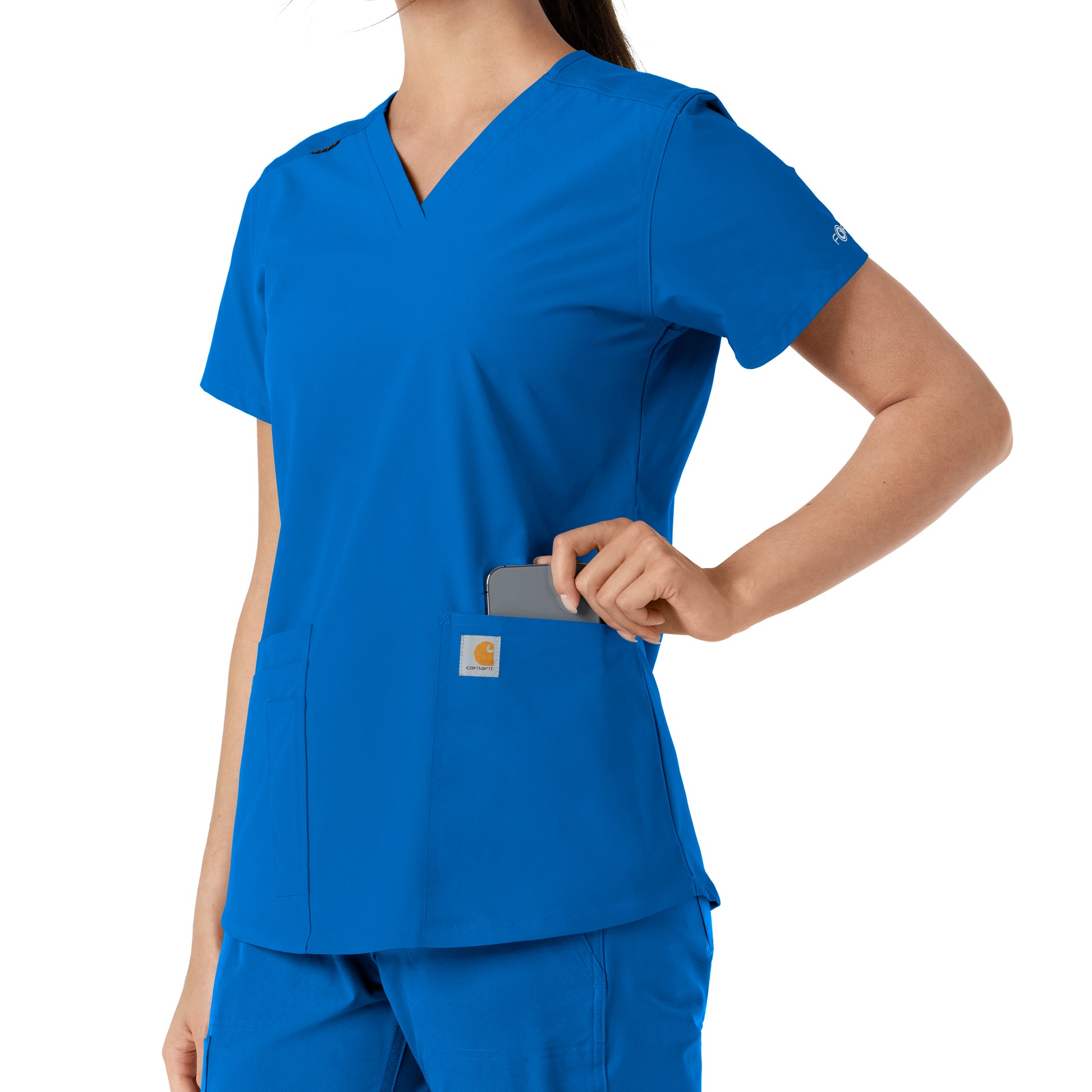 Force Essentials C12313 V-Neck Knit Panel Scrub Top Royal Model Image Alternate | Carhartt