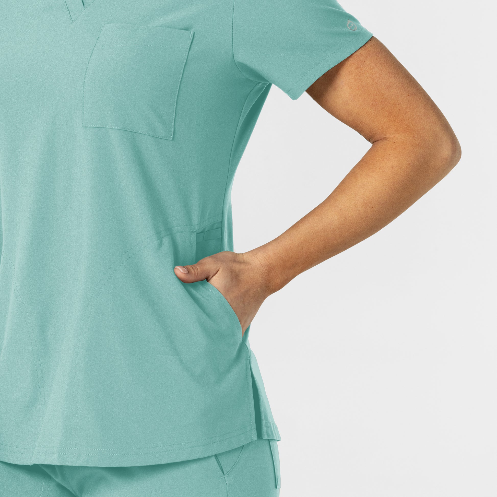 W123 6045 Flex-n-Reach V-Neck Scrub Top Turquoise Model Image Alternate | Wink