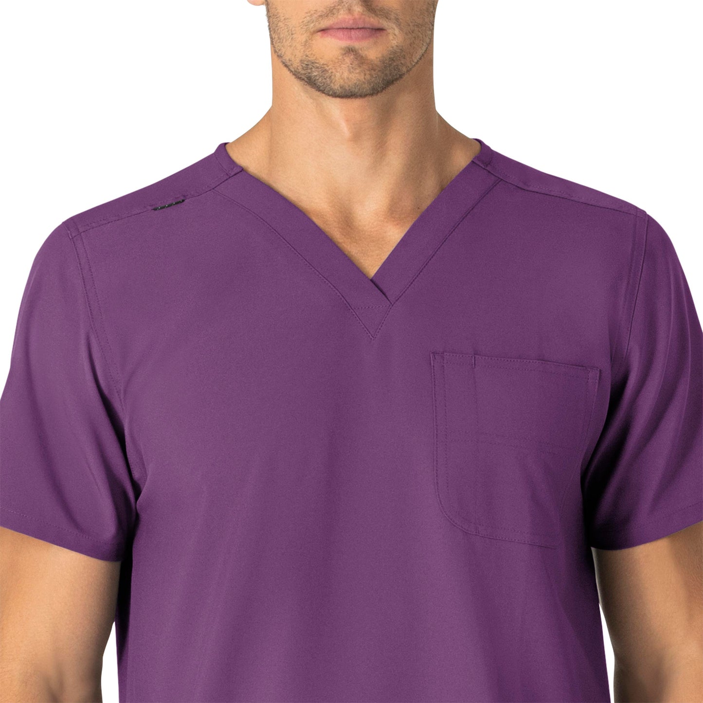 Force Essentials C15013 Unisex V-Neck 6-Pocket Scrub Top Eggplant Model Image Right Side | Carhartt