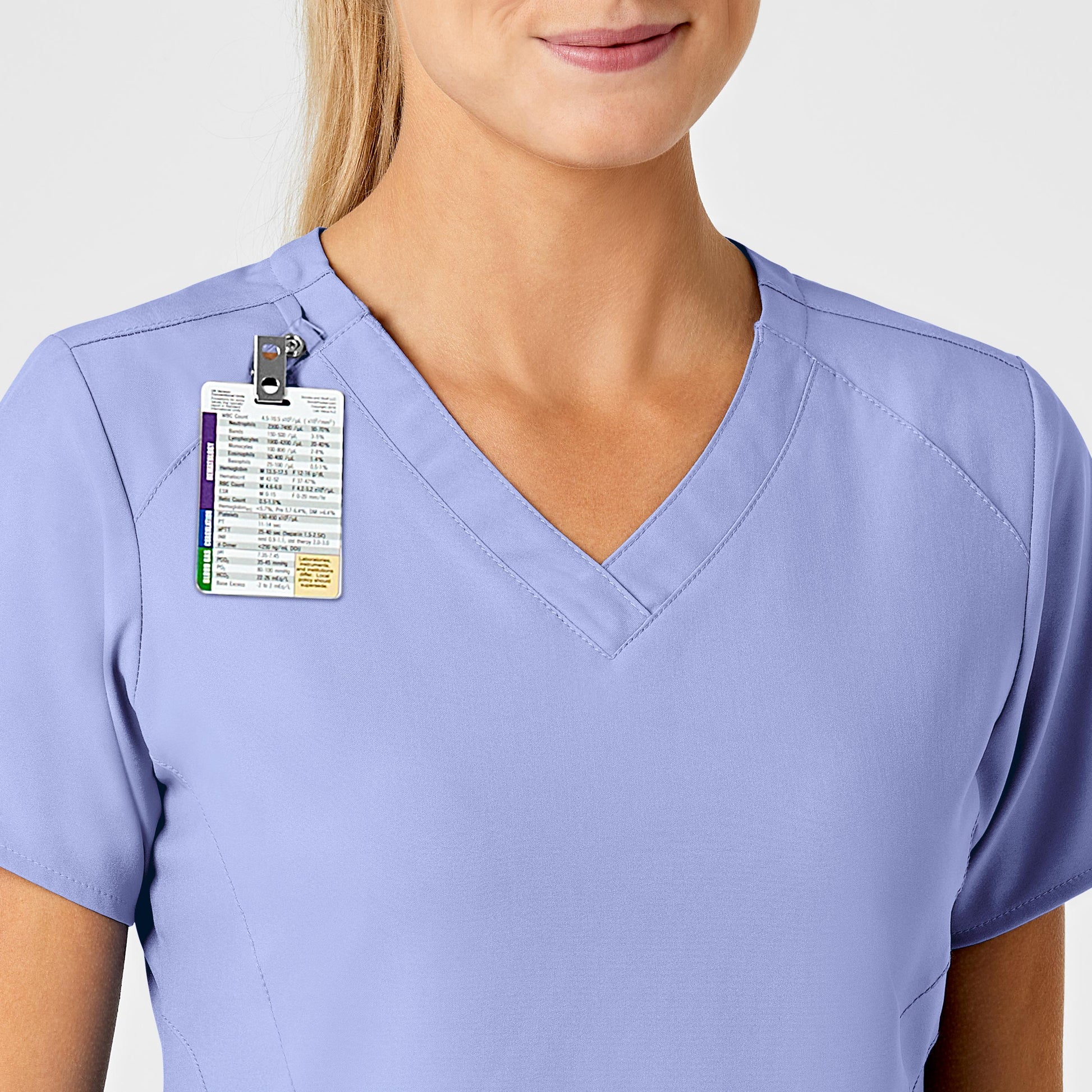 W123 6155 Stylized V-Neck Scrub Top Ceil Blue Model Image Alternate | Wink