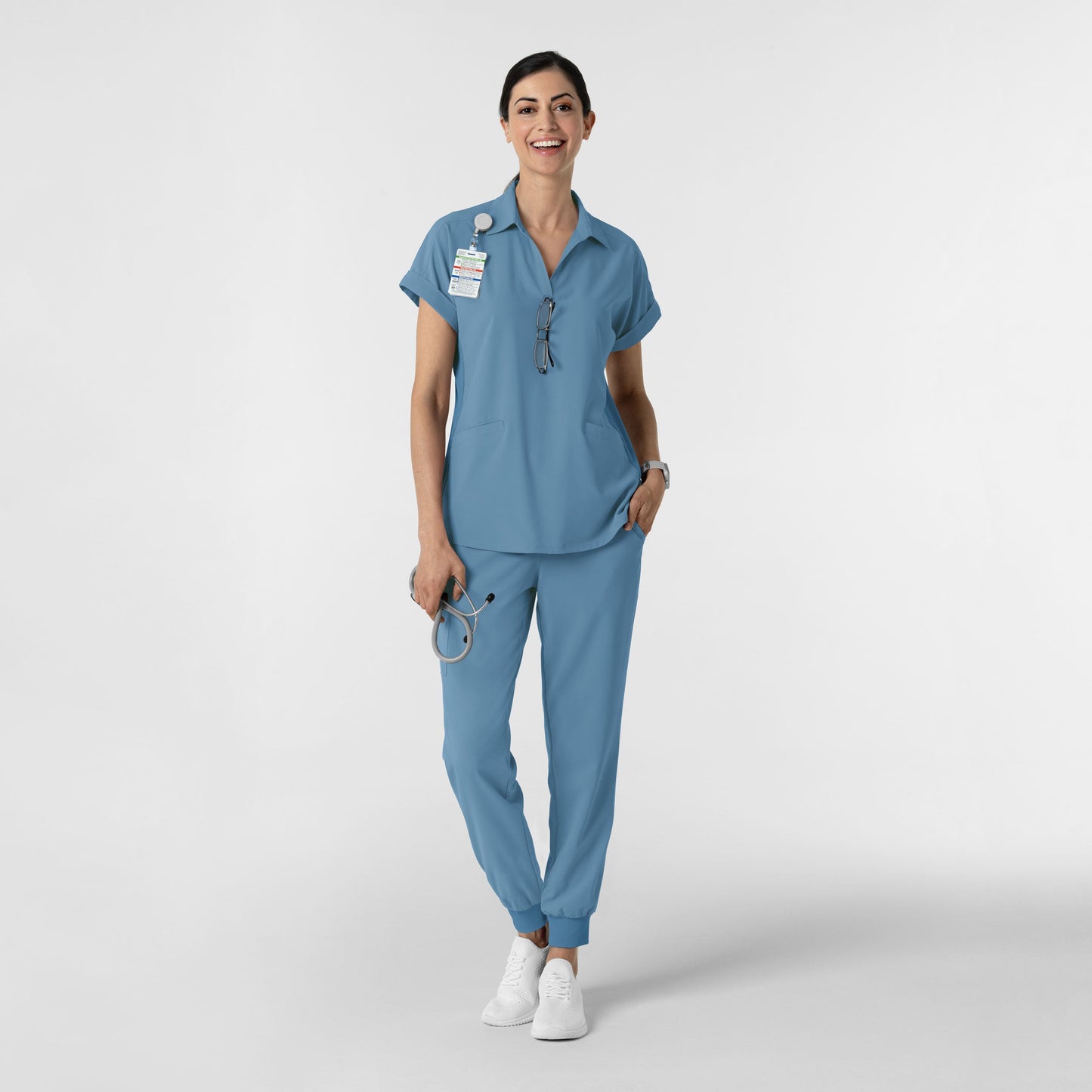 RENEW 6934 Women’s Flex-n-Reach Collared Scrub Top Pacific Blue
