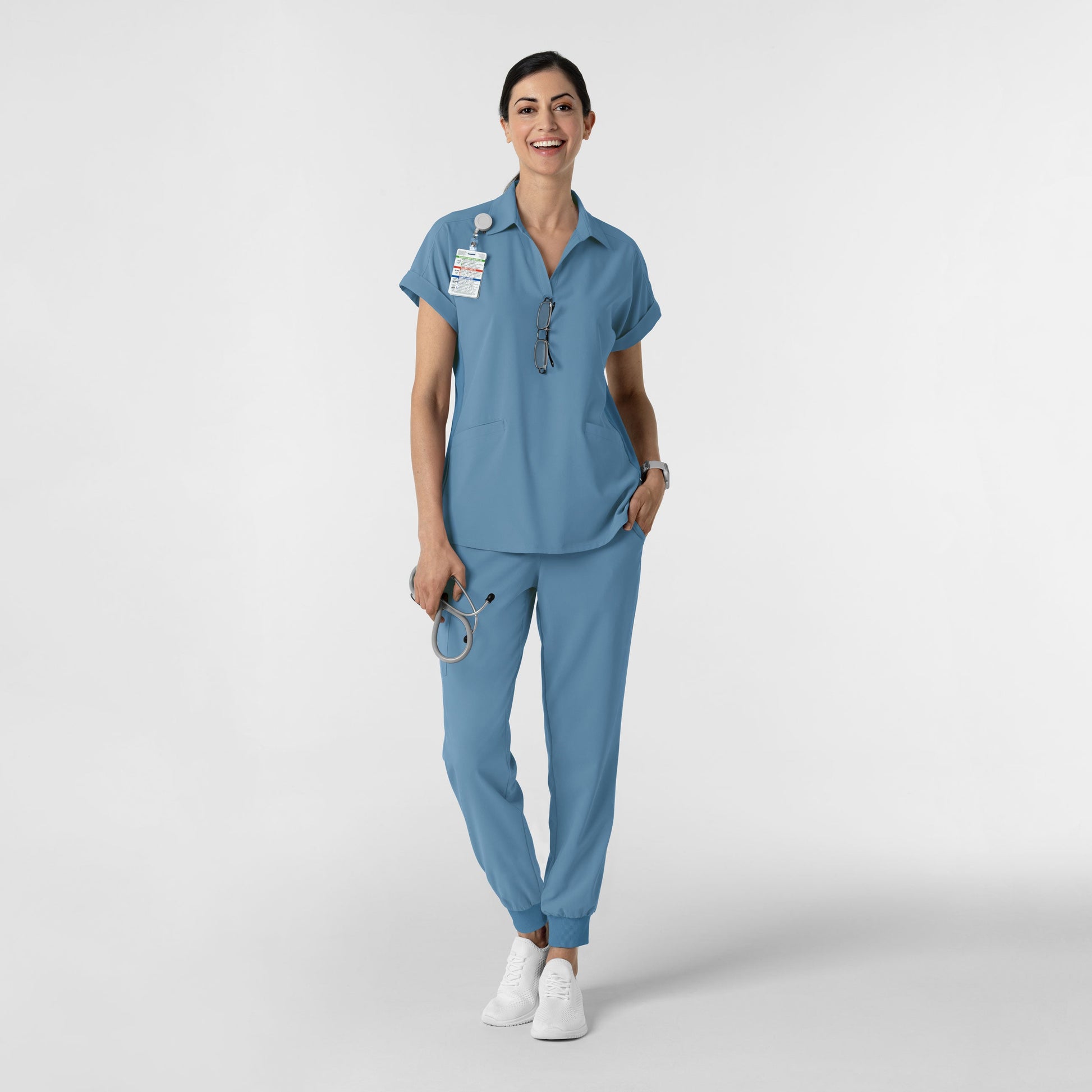 RENEW 6934 Women’s Flex-n-Reach Collared Scrub Top Pacific Blue