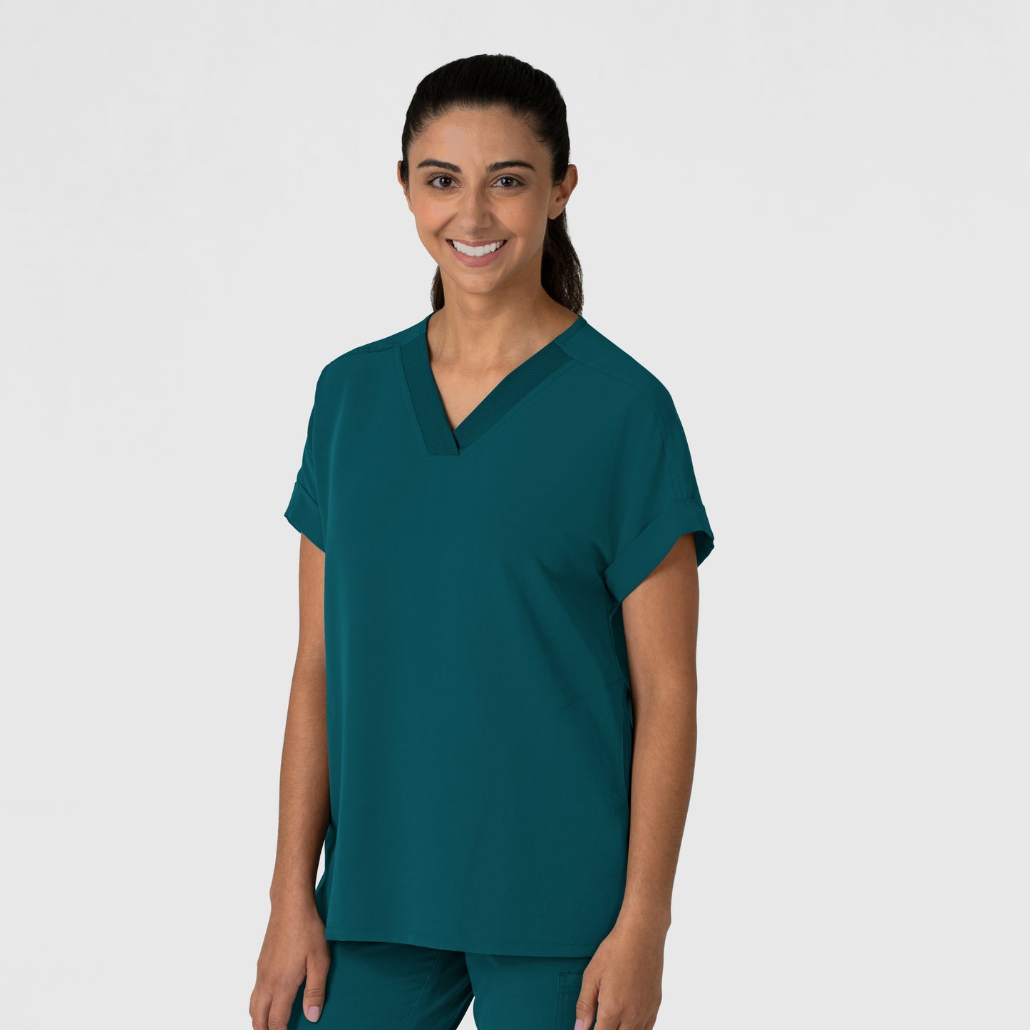 Nova 6232 Drop Shoulder Boxy Scrub Top Caribbean Model Image Left Side | Wink