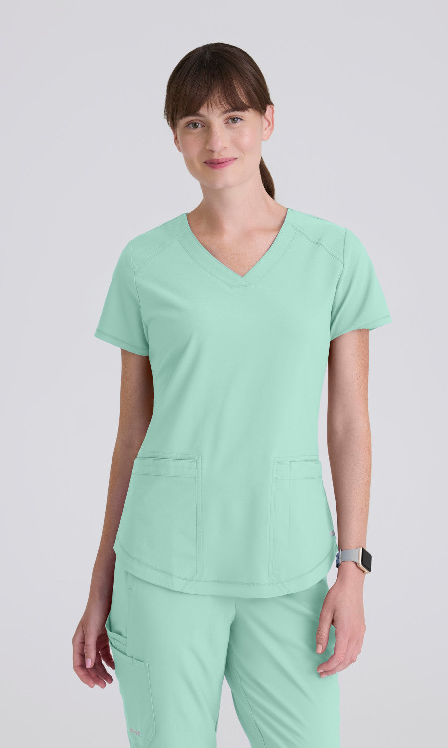 Grey's Anatomy Evolve GSST180 Women's Rhythm Top in Soft Melon by Barco Model Image Front