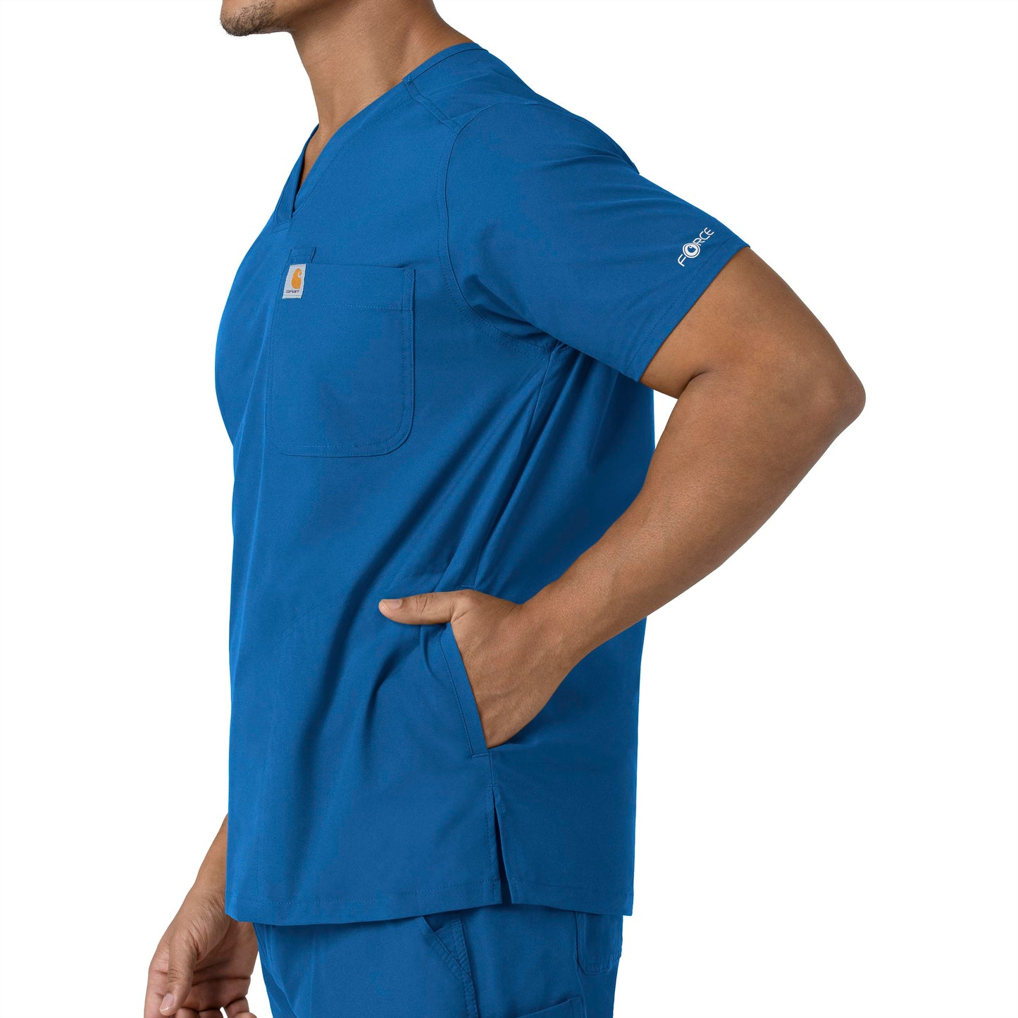 Force Essentials C16113 Men's V-Neck Shirttail Scrub Top Royal Model Image Alternate | Carhartt