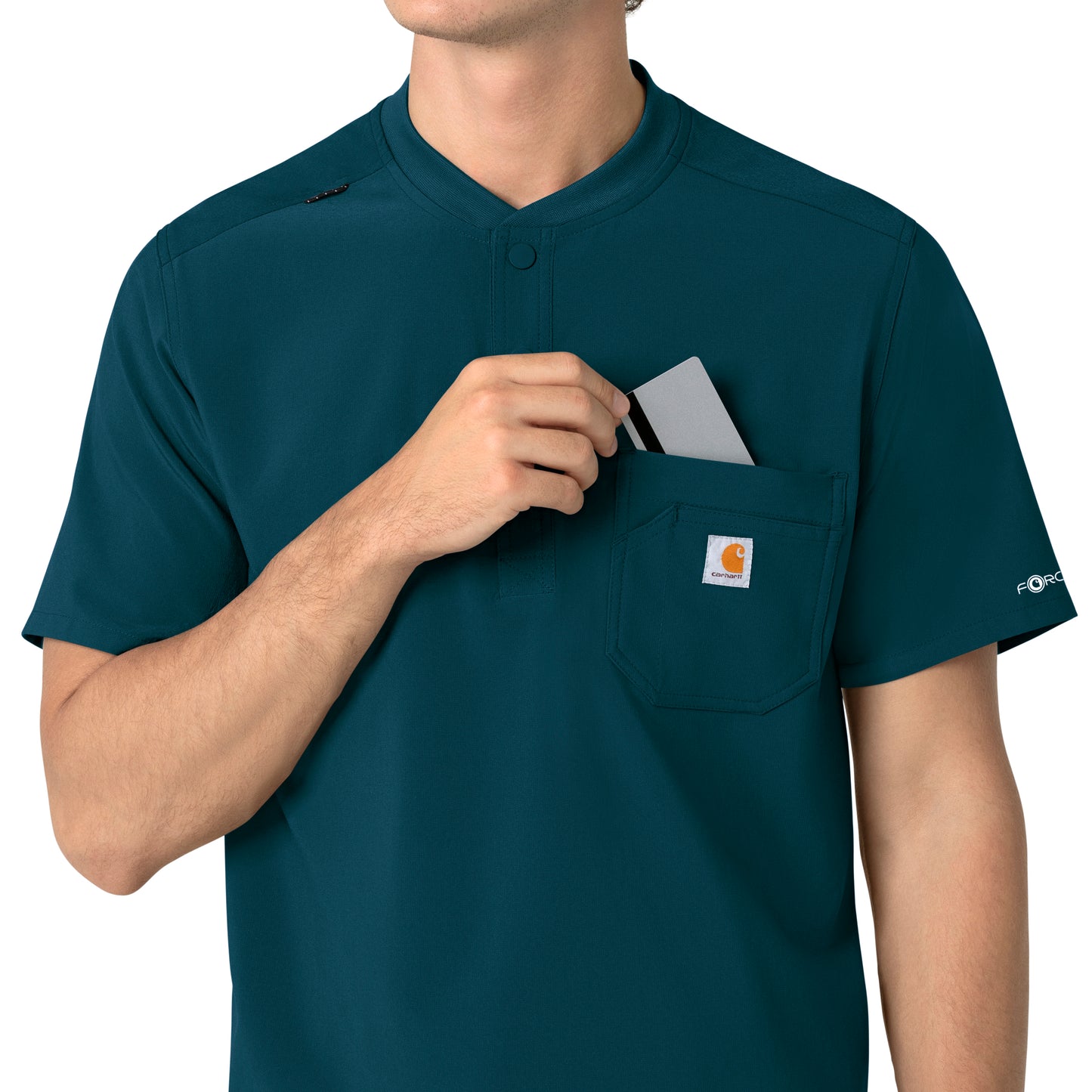 Force Cross-Flex C16310 Men's Henley Scrub Top Caribbean Model Image Alternate | Carhartt