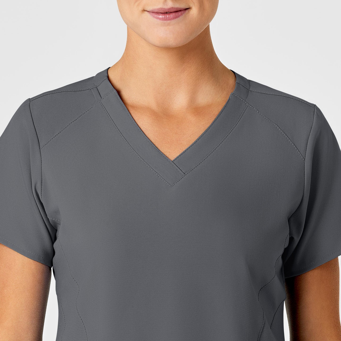 W123 6155 Stylized V-Neck Scrub Top Pewter Model Image Alternate | Wink